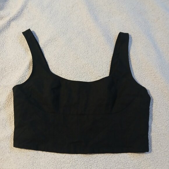 Banana Republic Factory Women's Linen Blend Cropped Fitted Top Black SZ 16 - Picture 1 of 6